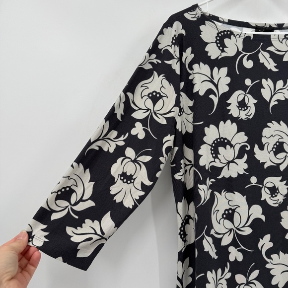Ann Taylor Top Women XL NEW Gray Long Sleeve Floral Stretch Boat Neck Office - Picture 2 of 10